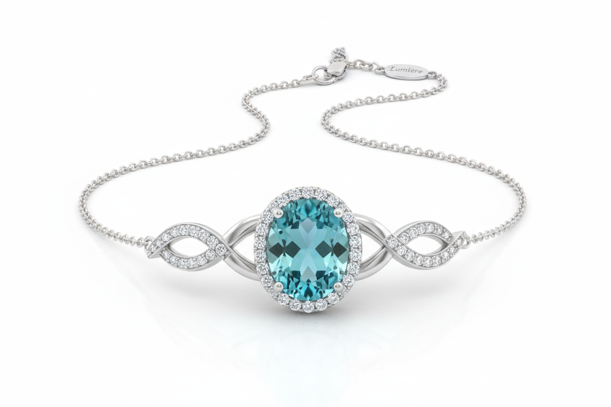 一张Aquamarine (海蓝宝)首饰品的效果图