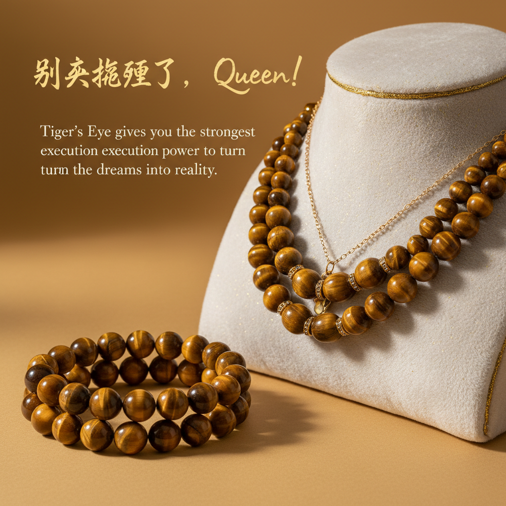 Tiger's Eye (虎眼石)饰品效果图，有如下寓意：别再拖延了，Queen！虎眼石给你最强的执行力，去把你的梦想变成现实。